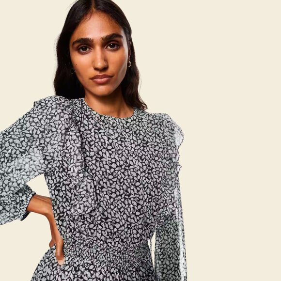 Chiffon Lined Dress with Silver Lurex and Floral Print Size 8 - Picture 3 of 8